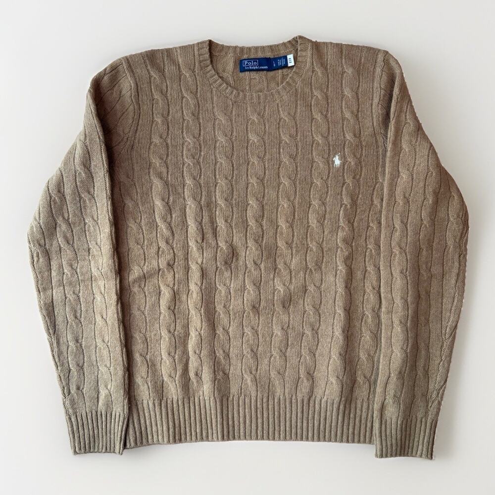 Polo by Ralph Lauren Tan Cable-Knit Crewneck Sweater